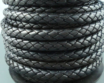 Leather Braided Cord, 8MM Black Bolo Leather, Excellent Quality All Leather, One Yard