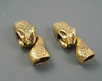 6MM x 10MM Serpent Oblong End Cap Clasp, TWO Sets Gold Snake Clasps for Leather or Cord, Multiple Strand Clasp (SNAKE)