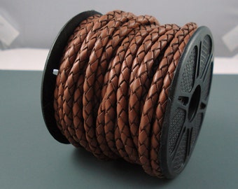 Leather Braided Cord, 4MM Saddle Brown Bolo Leather, Excellent Quality All Leather, One Yard