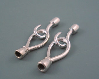 4MM End Cap Hook Clasp, Silver Hook and Loop Clasp, TWO Sets (HESILVER)