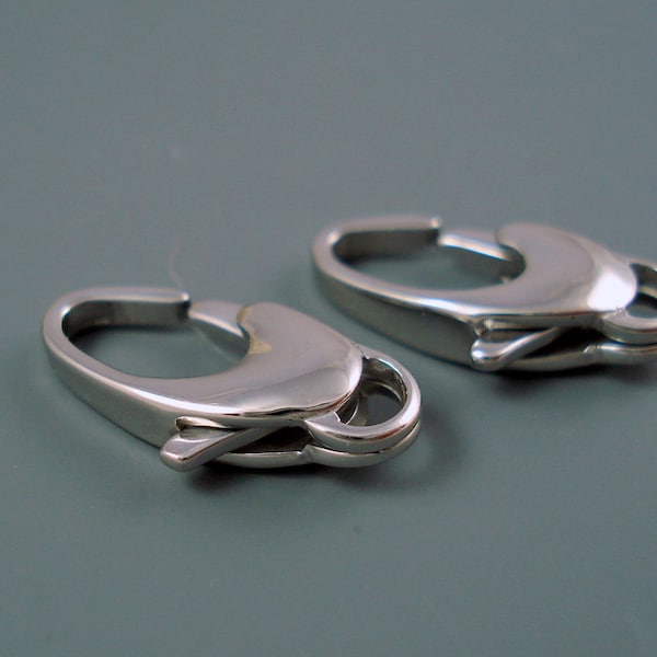 Stainless Steel Clasp, TWO Large Oval Lobster Claws, Silver Stainless Steel 20MM Clasp (LCSS-2)