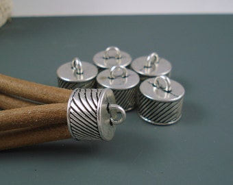 Large End Cap, 14MM Silver Finish Ornate Caps for Leather or Cord,  Six pieces (CAP14-001)