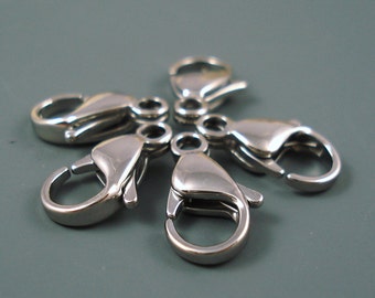 Silver Stainless Steel Clasp, 15MM Lobster Claw, FIVE pieces (LCSS3)