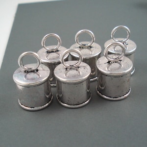 13MM End Cap, Six Silver Caps for Leather or Cord, Large End Cap (CAP13-002)