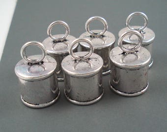 13MM End Cap, Six Silver Caps for Leather or Cord, Large End Cap (CAP13-002)