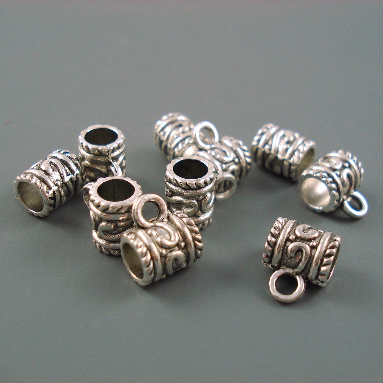 Scroll Etched Bead 4mm Bead Charm Holder Bead for Leather or Cord TEN Pieces TB-2