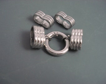 Double Hole End Caps with Donut Clasp and 2 matching slides, Stainless Steel (SSC5510SETw/slides)