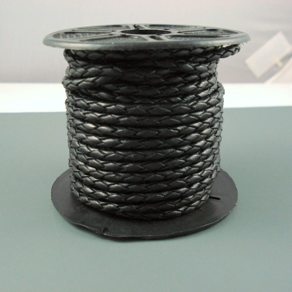 Leather Braided Cord, 3MM Black Bolo Leather, Excellent Quality All Leather, One Yard