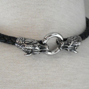 Black Leather Choker Necklace, 6MM Leather with Stainless Steel Dragon Clasp, Available in Smooth or Braided Leather