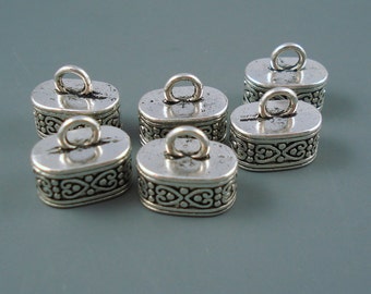 7MM x 12MM Oblong End Cap, SIX Silver Caps for Leather or Cord, Multiple Strand Cap (Cap715A)