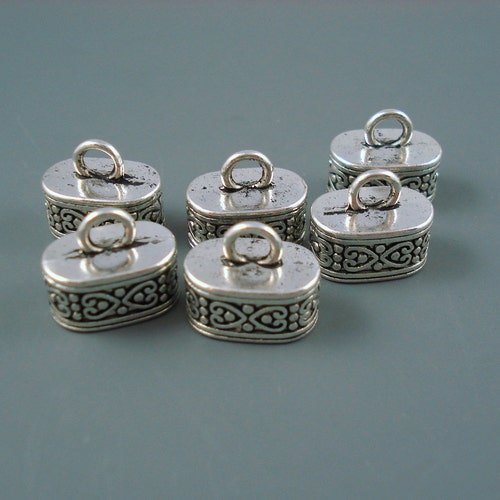 Embout oblong 7 mm x 12 mm, SIX embouts argentés pour cuir ou cordon, embout à plusieurs brins (Cap715A)