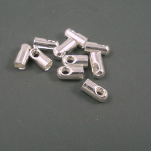 2MM Shiny Silver End Cap, TEN Caps for Leather or Cord, Simple 2mm Cap (CAP2-001)