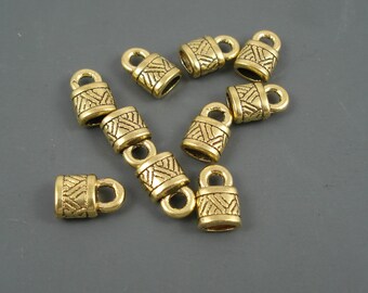 2MM Oblong End Caps, Gold Lock Shape Multiple Strand Cap 20 Pieces (Cap24G)