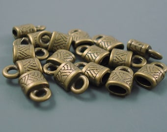 2MM Oblong End Caps, Antique Bronze Lock Shape Multiple Strand Cap 20 Pieces (Cap24AB)