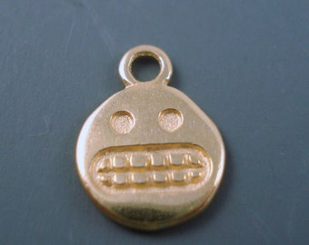 ON SALE Scared Face Emoticon Charm, 10MM Two Sided Scared Face Charm, Gold Plated Brass (emoji)