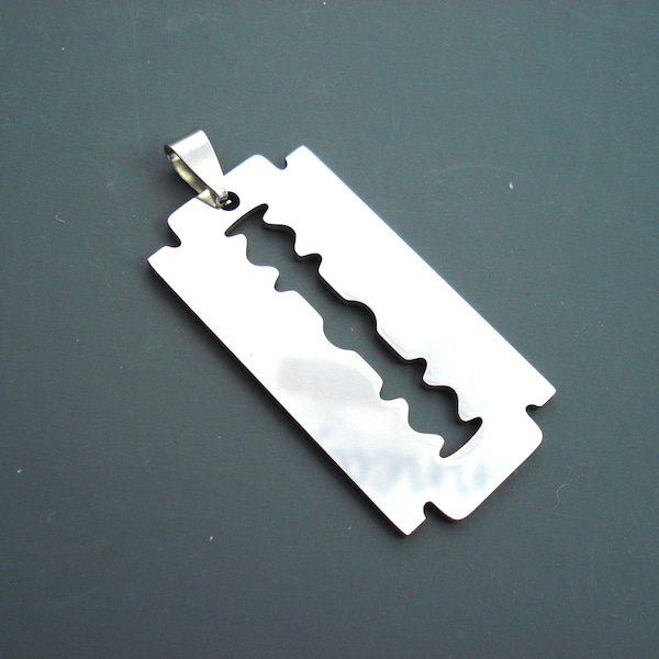 Razor Blade Pendant Charm,  Large Titanium Pendant Charm, 3D Charm