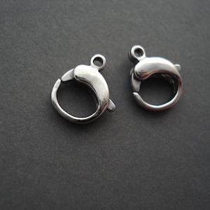 Stainless Steel Clasp, TWO Small Round Lobster Claws, Silver Stainless Steel 10MM Clasp (LCSS-5)