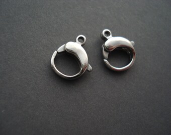 Stainless Steel Clasp, TWO Small Round Lobster Claws, Silver Stainless Steel 10MM Clasp (LCSS-5)