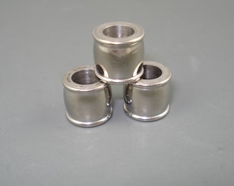 Stainless Steel Beads, 6.5mm Hole  Column Bead for Leather or Cord, THREE Pieces  (SSB23)