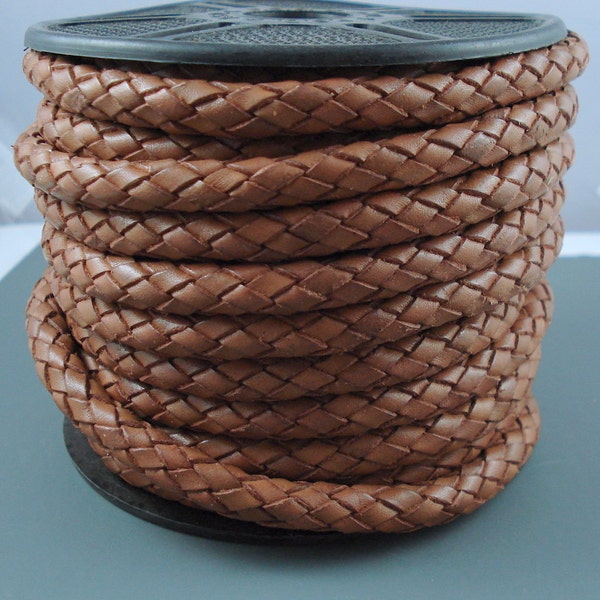 Leather Braided Cord, 8MM Saddle Brown Bolo Leather, Excellent Quality All Leather, One Yard