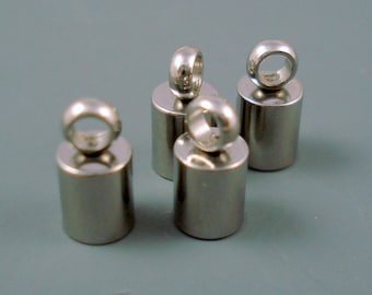 End Cap, 3MM Stainless Steel Cap for Leather or Cord, FOUR Pieces, 3mm Cap with Large Top Ring (SSC3-2)