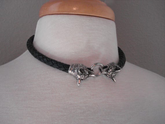 Leather Wolf Choker, Made to Order 8MM Braided Leather With