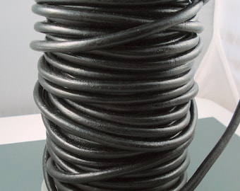 Black Smooth Leather Cord, 6MM Black Leather, Excellent Quality Very Flexible All Leather, One Yard