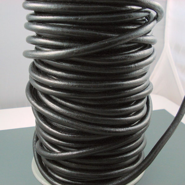 Black Smooth Leather Cord, 6MM Black Leather, Excellent Quality Very Flexible All Leather, One Yard