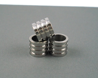 Stainless Steel Beads, 8MM Hole Ridged Column Bead for Leather or Cord, THREE Pieces  (SSB21)