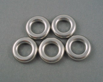 Stainless Steel Connector, FIVE 16MM Round Stainless Steel Slide or Connector with 7.5MM inner Hole (SS-RING-7MM)