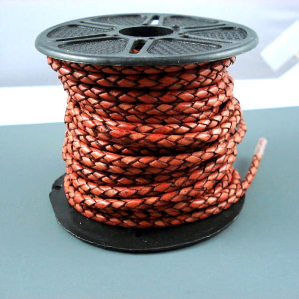 Leather Braided Cord, Dark 3MM Antique Tan Bolo Leather, Excellent Quality All Leather, One Yard