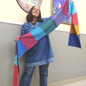 Multicolor Patchwork Scarf Long & Soft Made of Recycled Shirts Upcycled Hippie
