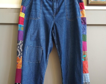 Hippie Patchwork Jeans 18 Baggy Bright Multicolor Upcycled Boho Funky Festival Pants Grateful Dead