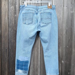 Women's Patched Jeans 14 ~ Boyfriend Style Ripped Knees Blue Green Patchwork Hippie Boho Pants image 8
