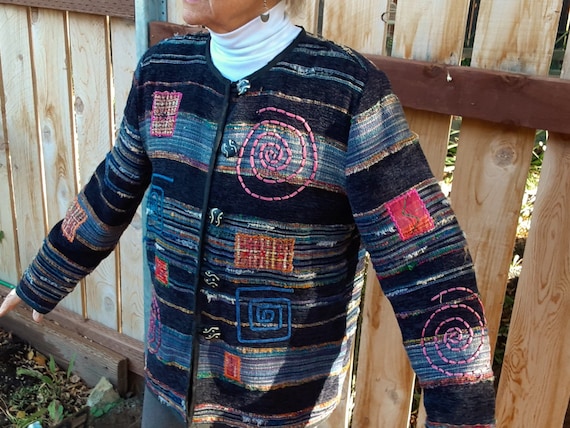 Fun Patchwork Indigo Colored Boho Jacket by Julia… - image 1