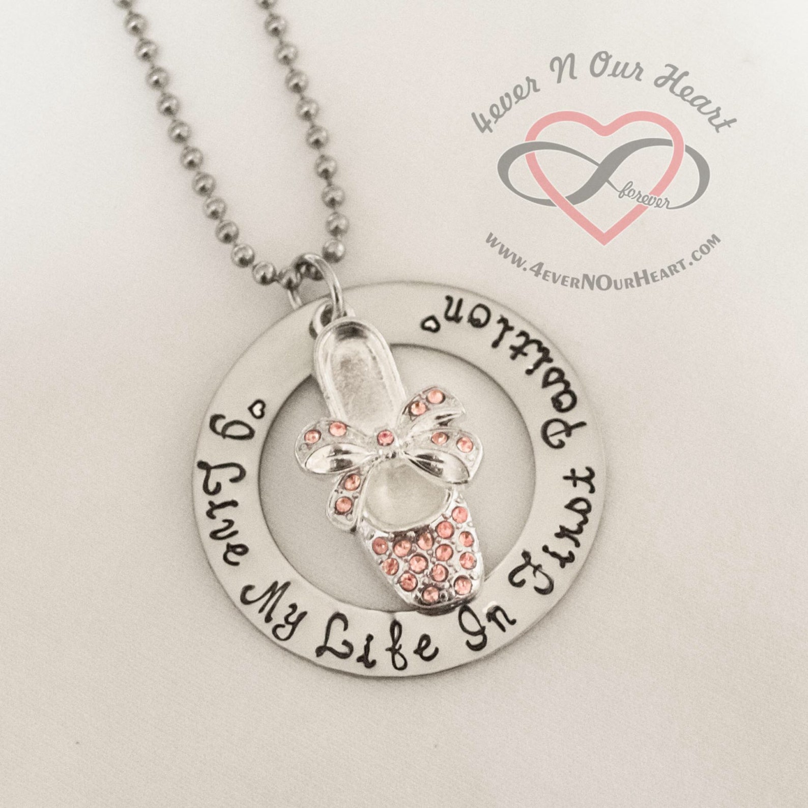 dance necklace, personalized ballet necklace, crystal ballet shoe necklace, hand stamped recital necklace, ballerina, ballet sli