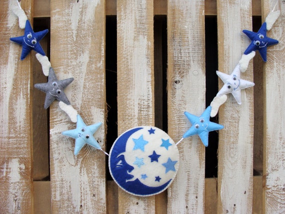 Goodnight felt garland Moon star hanging Twinkle Twinkle | Etsy