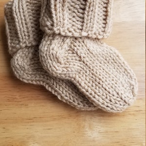 Baby socks/booties buff, handcrafted knit socks, 3-9 months, baby shower, baby gift, baby shower gift. knit baby sock image 1