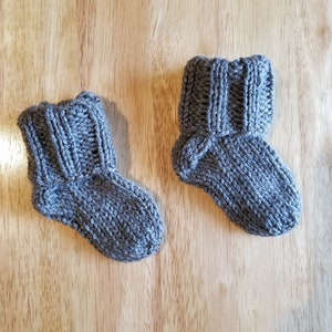 Baby socks/booties (grey heather), handcrafted knit socks, 3-9 months,  baby shower, baby gift, baby shower gift. knit baby sock