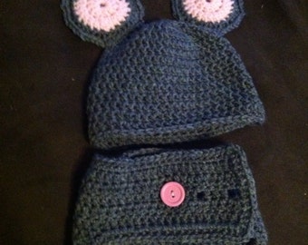 Maus Mütze und Windelhülle, Baby Shower Geschenk, Unisex Set, Fotografie Requisite, handgefertigt