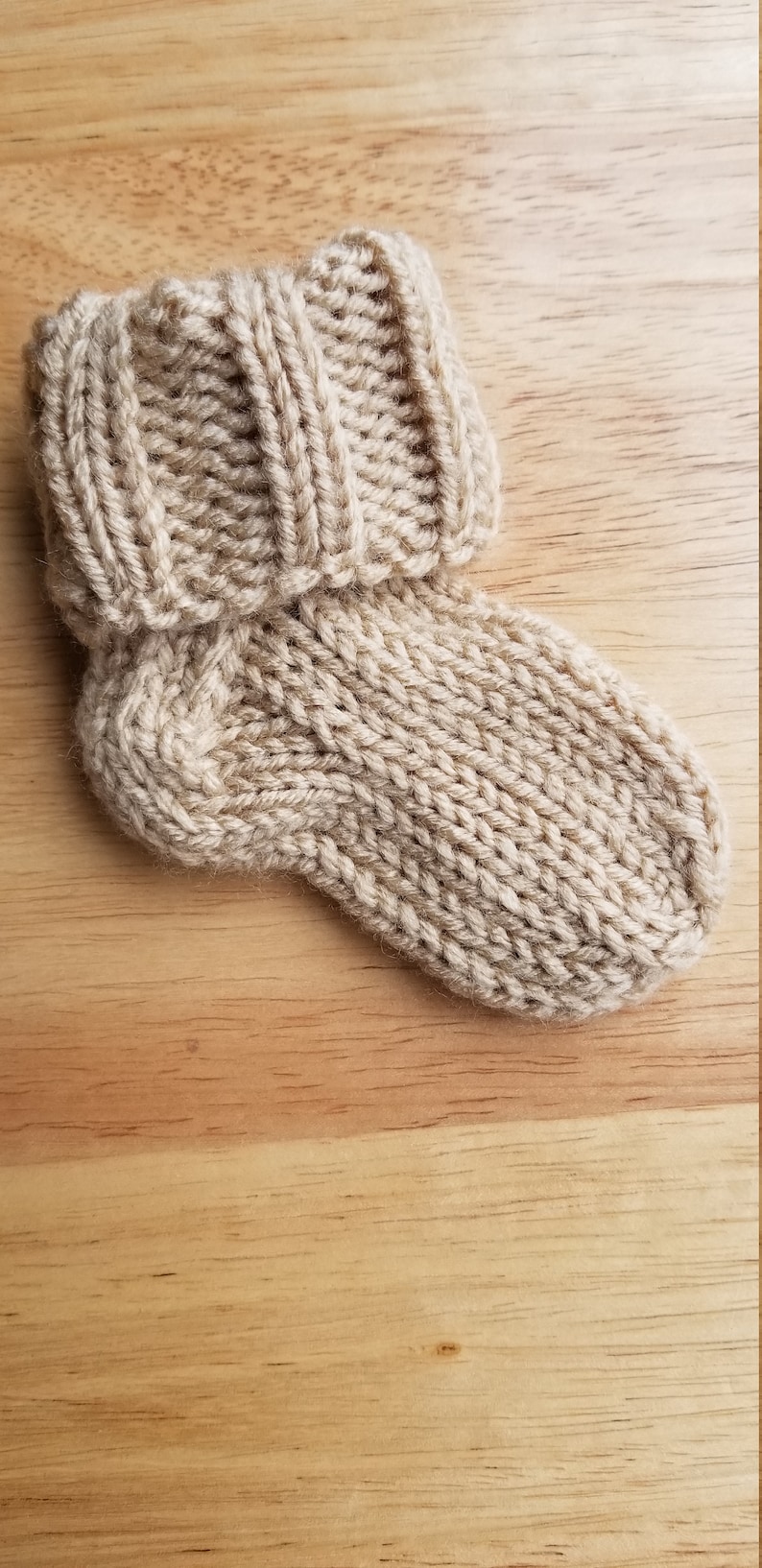 Baby socks/booties buff, handcrafted knit socks, 3-9 months, baby shower, baby gift, baby shower gift. knit baby sock image 2