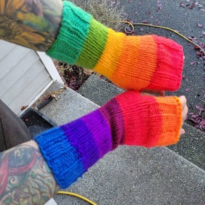 finger less gloves, gift for her, winter wear, woman&#39;s finger less gloves, men&#39;s gloves? miss matched striped fingerless gloves rainbow