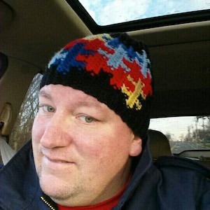Autism beanie big puzzle (child and adult sizes), autism hat, puzzle piece hat (black)