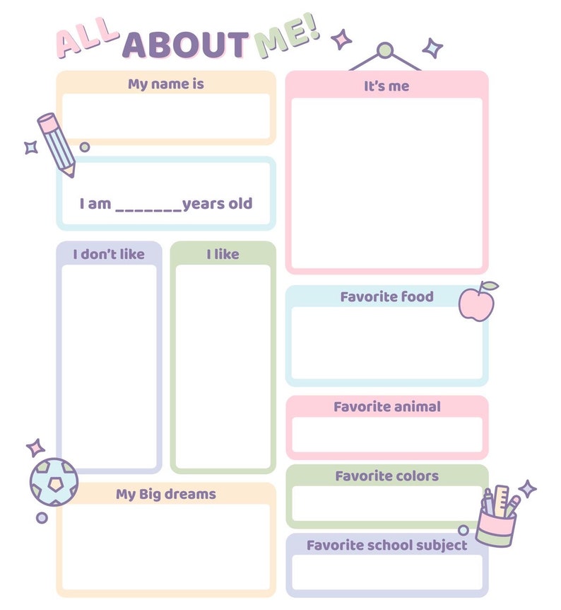 All About Me Kids Template - Etsy