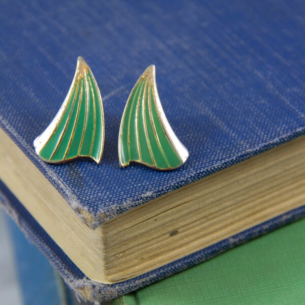 Boucles d'oreilles triangle abstraite, or et vert Résumé triangles, poster les boucles d'oreilles de style, Unsigned