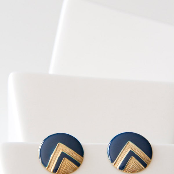 Bleus et or géométriques earrings, poste boucles d'oreilles, boucles d'oreilles non signés