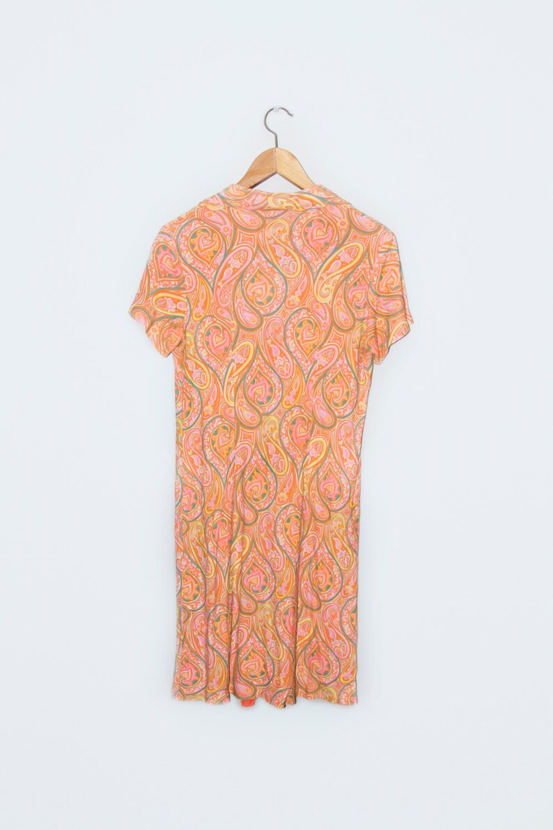 Orange paisley Vintage Paisley shirt dress Signed Timely Fashions Bright Orange yellow teal Paisley Print