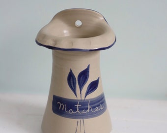 Williamsburg Pottery, Match container, 1990 pottery, made in USA, blue glaze