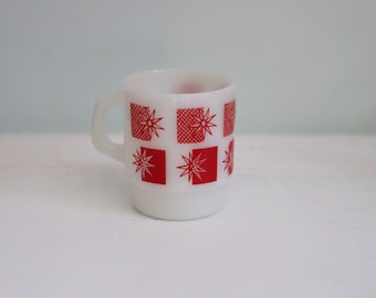 Vintage Anchor Hocking Mug, Atomic Starburst mug, D handle mug, made in USA, Red Starburst design