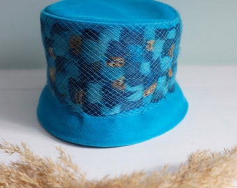 1930 bucket hat, top hat, Teal Blue, Vintage hat, Easter hat, teal velvet hat, union label